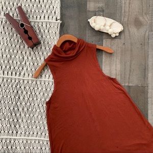 Anthro Postmark Ribbed Mock Neck Tunic Top Rust